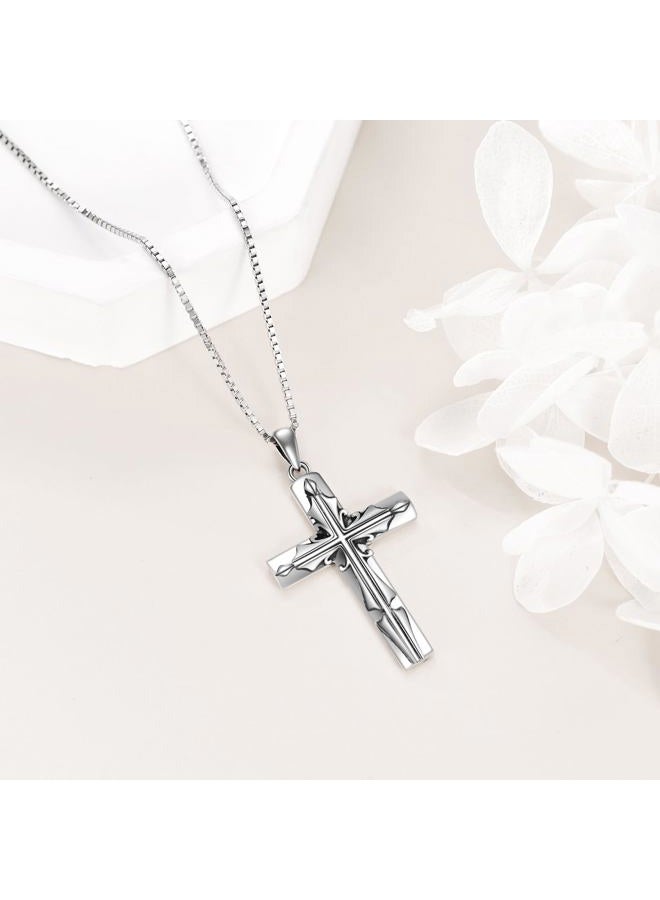 LUHE Cross Necklace Sterling Silver Cross Pendant Necklace Birthday Christmas Jewelry Gifts for Women Men Girls boys, Sterling Silver, No Gemstone - Image 3