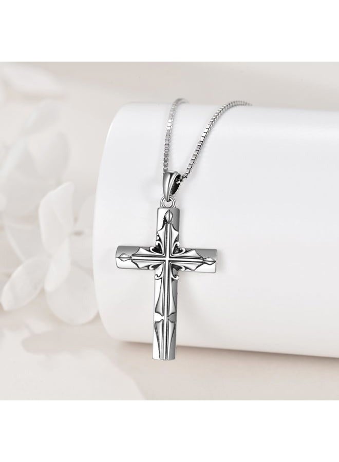 LUHE Cross Necklace Sterling Silver Cross Pendant Necklace Birthday Christmas Jewelry Gifts for Women Men Girls boys, Sterling Silver, No Gemstone - Image 2