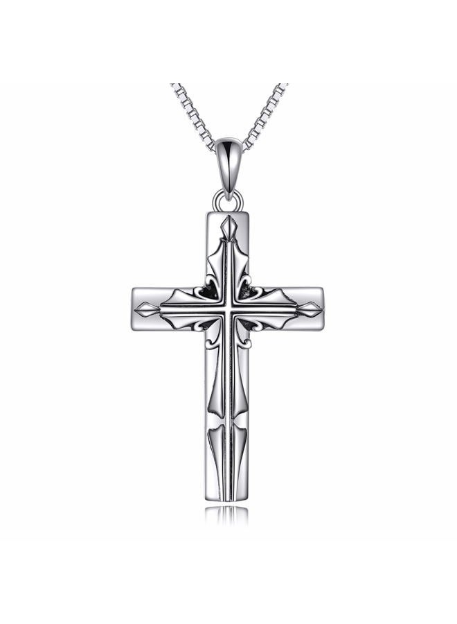 LUHE Cross Necklace Sterling Silver Cross Pendant Necklace Birthday Christmas Jewelry Gifts for Women Men Girls boys, Sterling Silver, No Gemstone - Image 1
