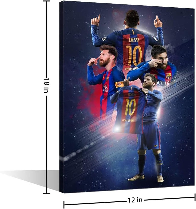تيشيرون ملصق برشلونة لوحة حائط قماشية صورة ليونيل ميسي رسم تحفيزي طباعة لغرفة المعيشة وغرفة النوم ديكور مشدود ومؤطر جاهز للتعليق - 18 عرض × 12 ارتفاع بوصة - Image 5