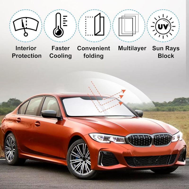 LHFLIVE Windshield Sun Shade Custom Fit for 2013 2014 2015 2016 2017 2018 BMW 3 Series/F30/F31/F80/M3 Accessories Foldable Sunshade Sun Blocker Protect Car from Sun Rays & Heat Damage Keep Car Cooler - Image 2