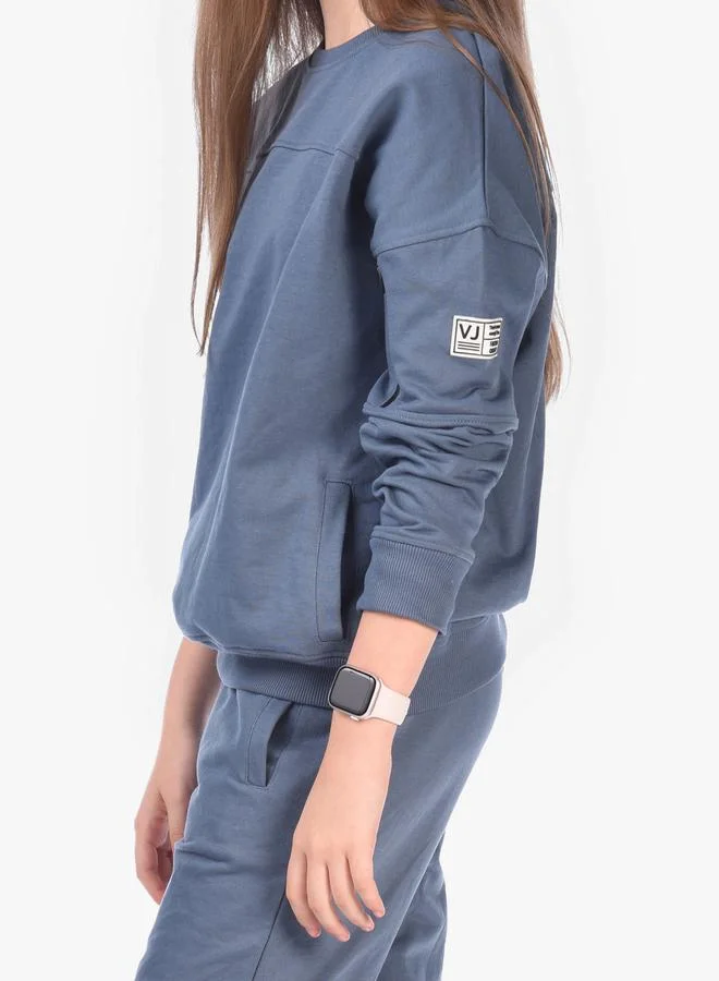 victor and jane Solid Round Neck Sweatshirt & Joggers Sets by Styli