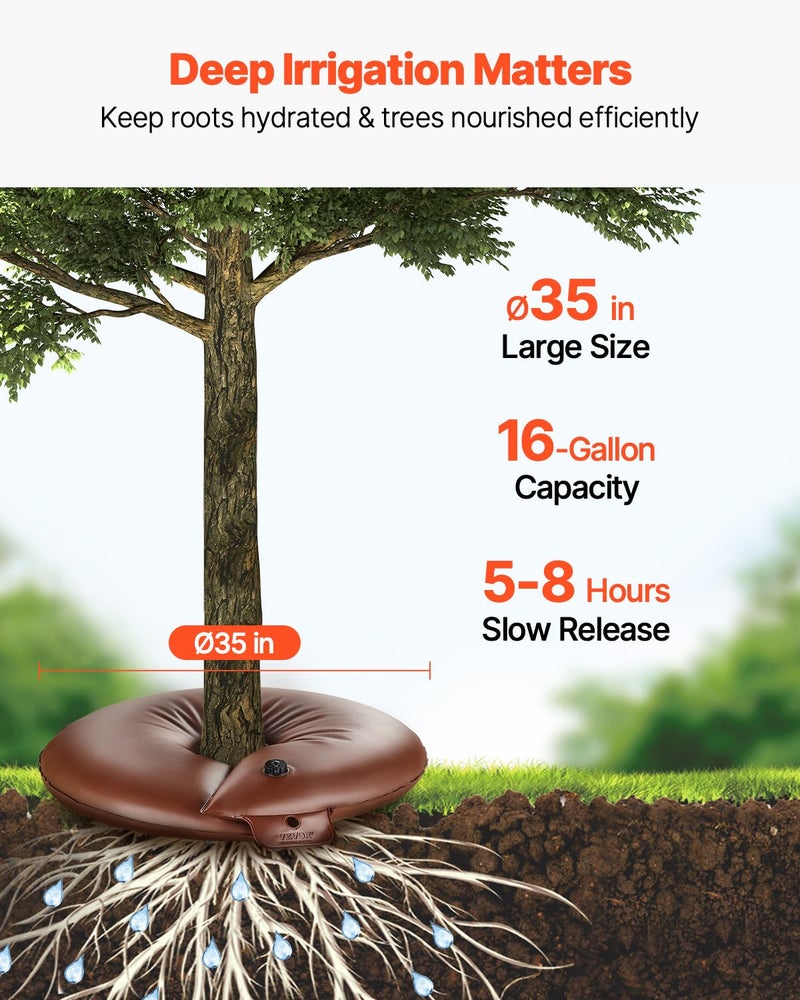 VEVOR Tree Watering Bags Slow Release, 4 Pack 16 Gallons Tree Watering Ring, Reusable Refillable Tree Irrigation Ring Water Bags, Heavy Duty Watering System for Shrub Tree Root Drip Irrigation - Image 2