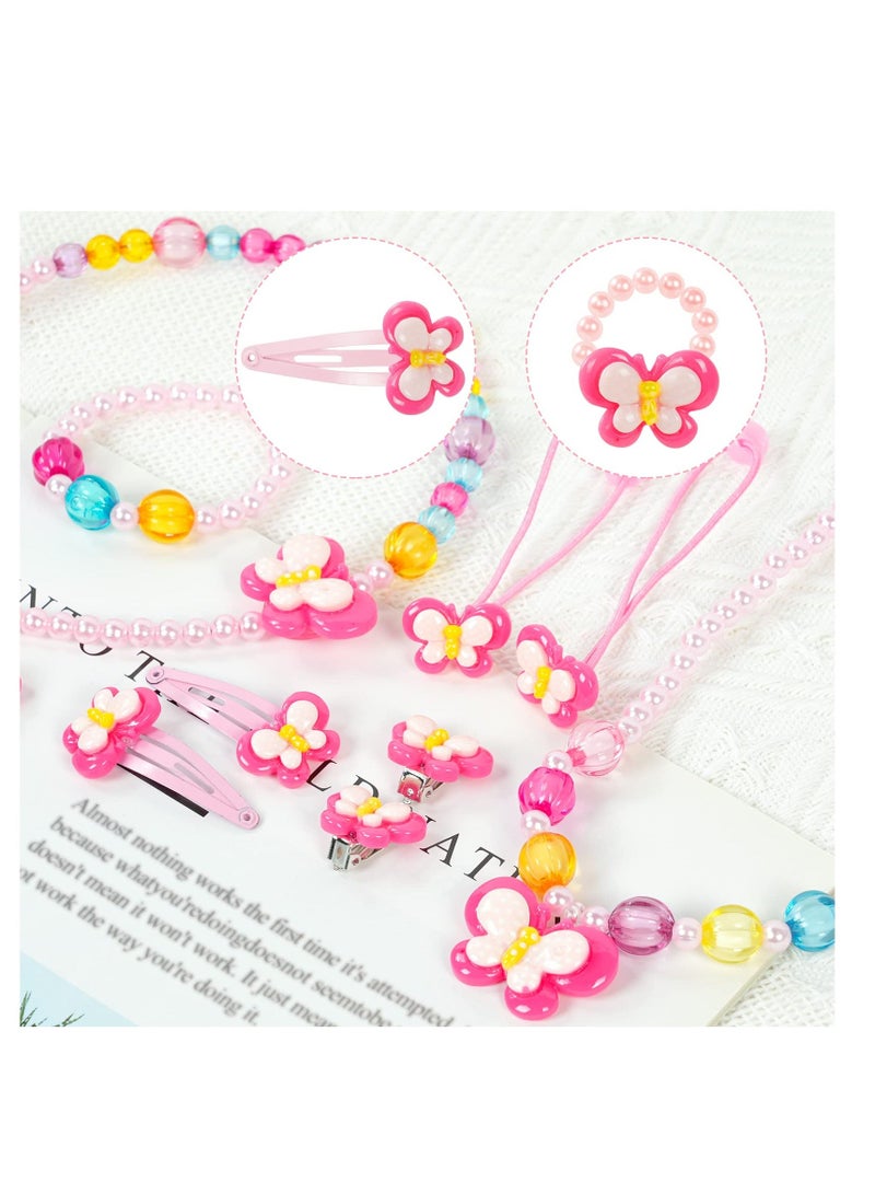 Kids Jewelry Set, Flower Crossbody Bag Purse Gift, Children Yellow Handbag with Butterfly Necklace Bracelet Rings Earrings, Princess Role Play Dress Up Jewelry Accessories Party Favors  - Image 4