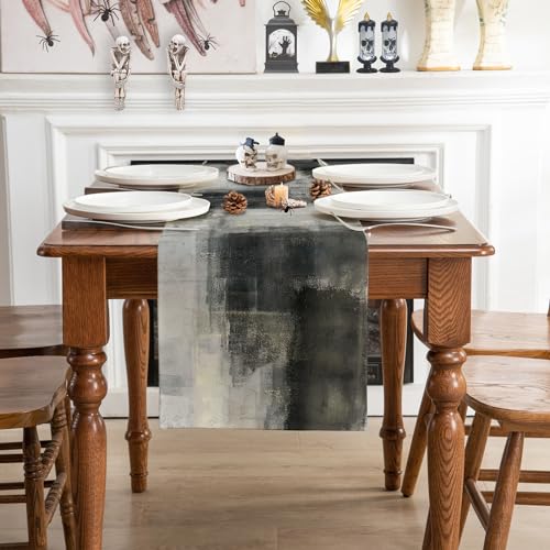 Winotic Black Grey Watercolor Table Runner 72 Inches Long, Art Abstract Modern Table Runners for Seasonal Decor Party Kitchen Dining Coffee Table Wedding Home, Machine Washable(13"x72", Black Grey) - Image 2