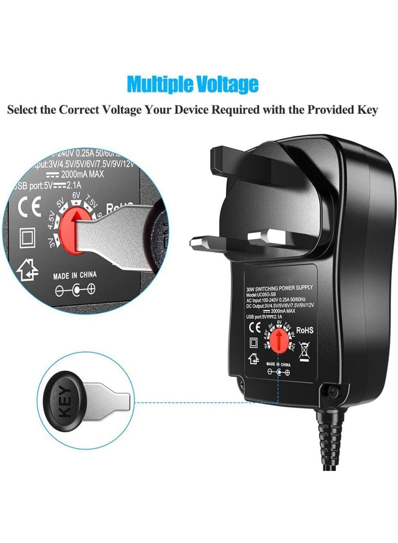 SOLARAE Universal 30W 3V 4.5V 5V 6V 7.5V 9V 12V AC/DC Adapter Switching Power Supply Charger PSU with 8 Selectable Adaptor Tips for 3V-12V Household Electronics and LED Strip - 2000mA Max - Image 2
