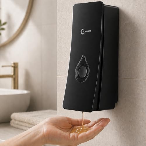 Robustt Manual Wall Mounted Liquid Soap Dispenser - Black (200 ml, Pack of 5) - with Adhesive Hooks | Leak-Proof, Transparent Window, Easy Installation - Image 1