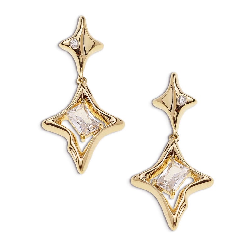 Sonateomber Gold Star Drop Dangle Earrings for Women Unique Sparkly Cubic Zirconia Rhinestone 4 Pointed Stars Dangling Hypoallergenic Stud Fashion Prom Jewelry Gift - Image 1