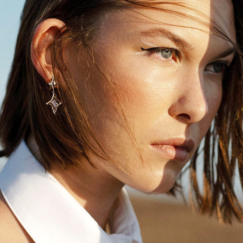 Sonateomber Gold Star Drop Dangle Earrings for Women Unique Sparkly Cubic Zirconia Rhinestone 4 Pointed Stars Dangling Hypoallergenic Stud Fashion Prom Jewelry Gift - Image 3