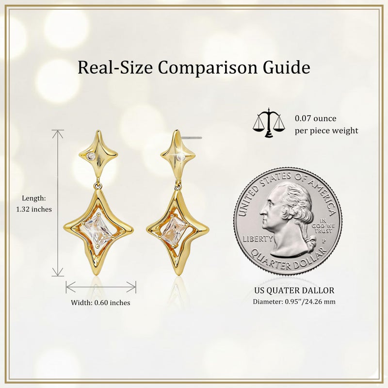 Sonateomber Gold Star Drop Dangle Earrings for Women Unique Sparkly Cubic Zirconia Rhinestone 4 Pointed Stars Dangling Hypoallergenic Stud Fashion Prom Jewelry Gift - Image 4