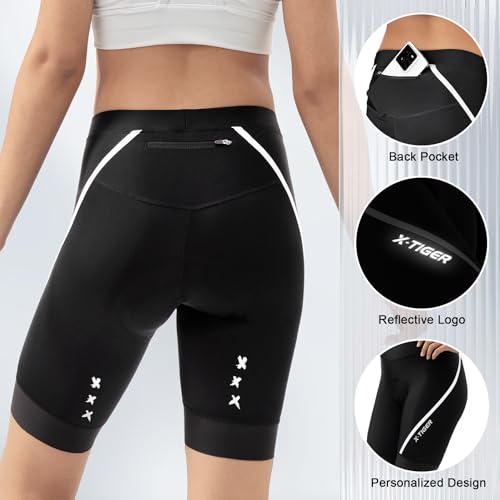 Xtiger X-TIGER Padded Bike Shorts Women Cycling Shorts Padding Riding Biking Shorts Zipper Pockets Black - Image 3