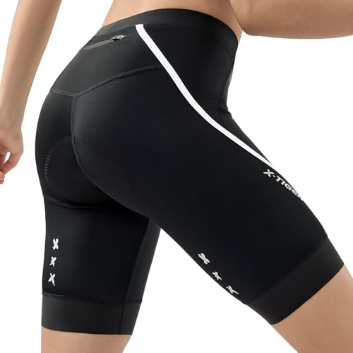 Xtiger X-TIGER Padded Bike Shorts Women Cycling Shorts Padding Riding Biking Shorts Zipper Pockets Black - Image 1