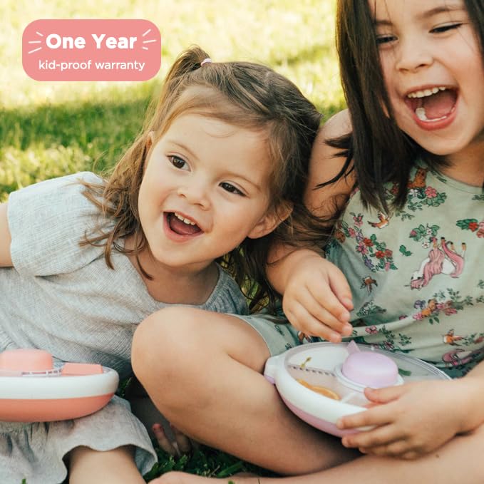GoBe Kids Small Snack Spinner Slide Bundle with Hand Strap and Sticker Sheet - Reusable Snack Container with 5 Compartment Dispenser and Lid | BPA/PVC Free | Dishwasher Safe | No Spill - Coral Pink - Image 3
