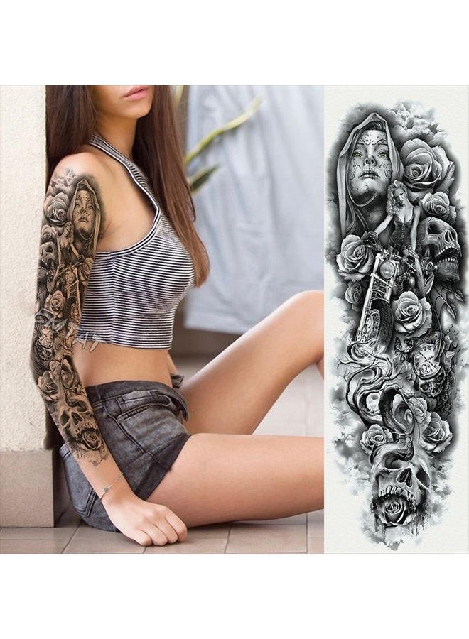 Kotbs 6 Sheets Full Arm Temporary Tattoo, Waterproof Extra Large Black Skull Rose Temporary Tattoos for Men and Women, Adults Body Art Tattoo Sticker Fake Tattoo - Image 4