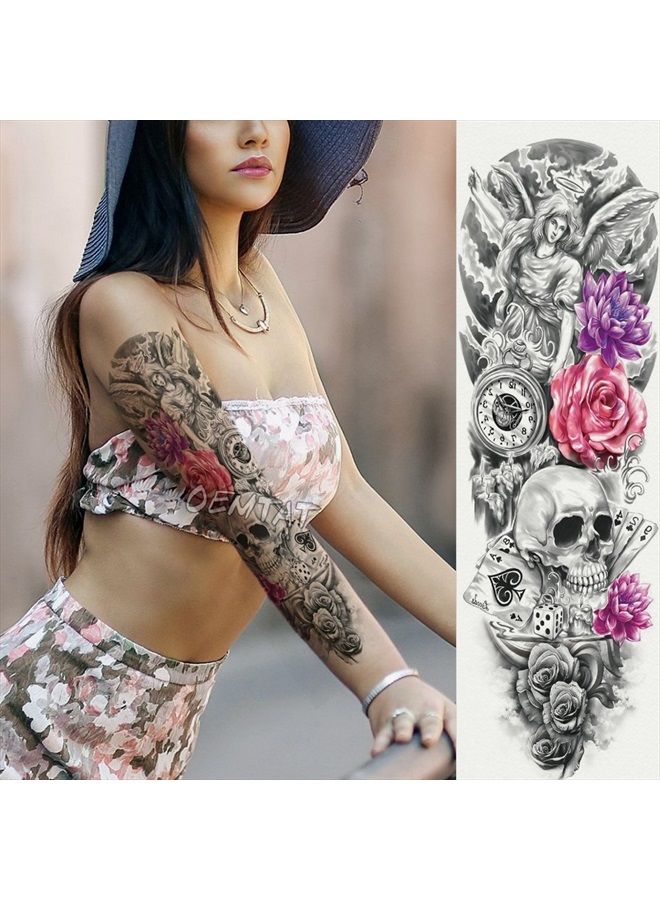 Kotbs 6 Sheets Full Arm Temporary Tattoo, Waterproof Extra Large Black Skull Rose Temporary Tattoos for Men and Women, Adults Body Art Tattoo Sticker Fake Tattoo - Image 3