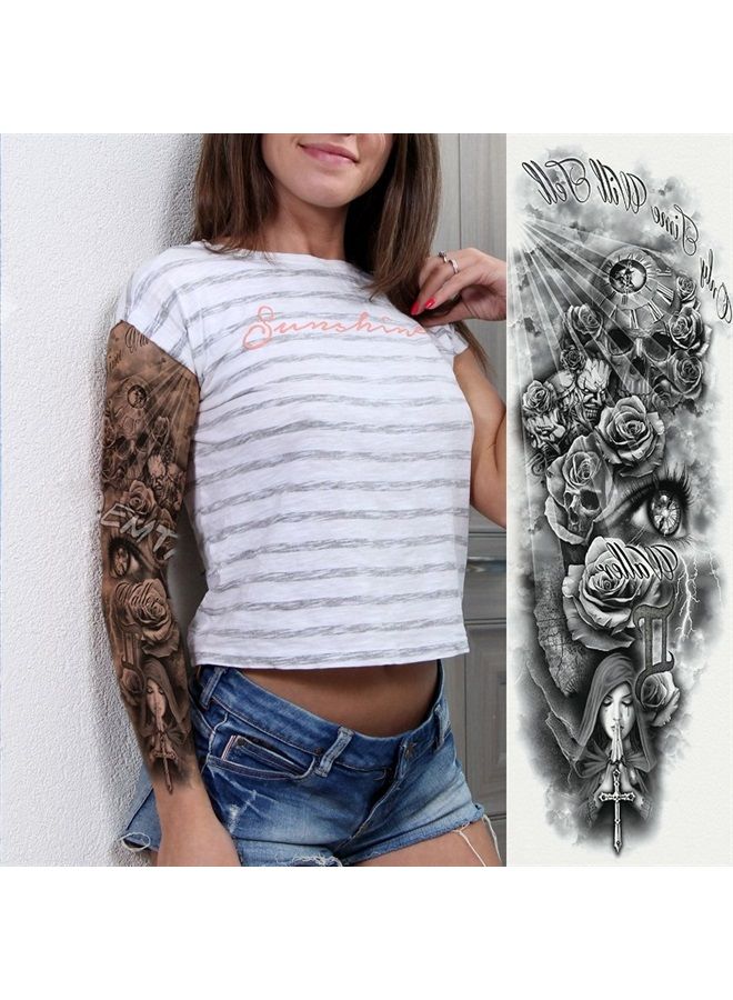 Kotbs 6 Sheets Full Arm Temporary Tattoo, Waterproof Extra Large Black Skull Rose Temporary Tattoos for Men and Women, Adults Body Art Tattoo Sticker Fake Tattoo - Image 5