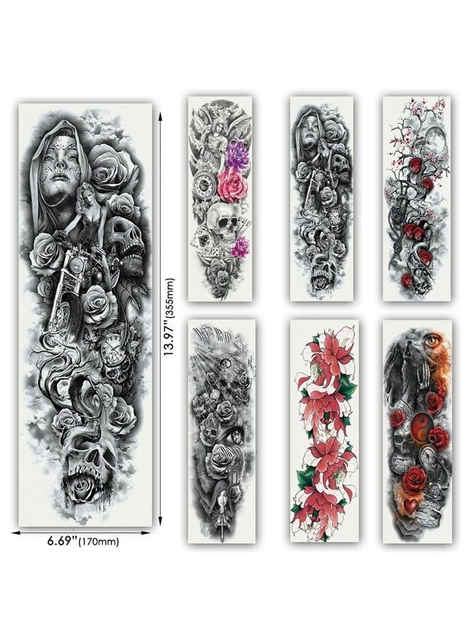 Kotbs 6 Sheets Full Arm Temporary Tattoo, Waterproof Extra Large Black Skull Rose Temporary Tattoos for Men and Women, Adults Body Art Tattoo Sticker Fake Tattoo - Image 2