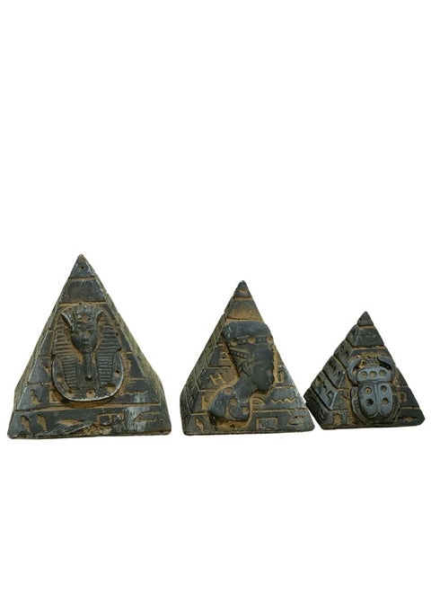 A set of 3 pieces of 3D pyramids made of high-quality painted stones in 3 different sizes.