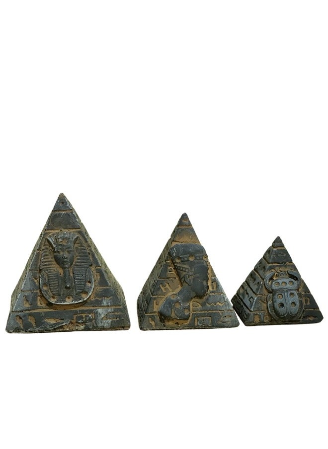 A set of 3 pieces of 3D pyramids made of high-quality painted stones in 3 different sizes.