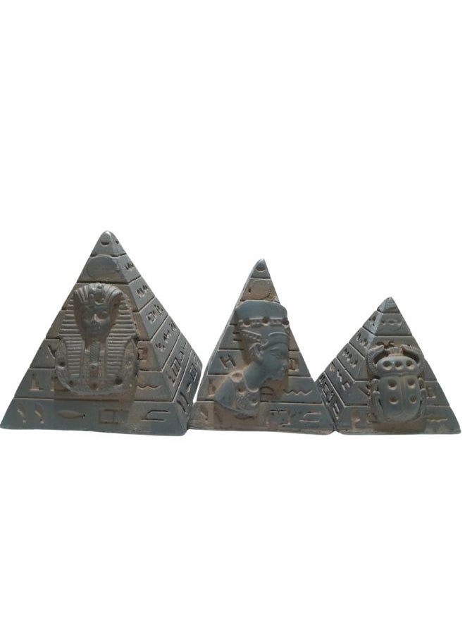 A set of 3 pieces of 3D pyramids made of high-quality painted stones in 3 different sizes.
