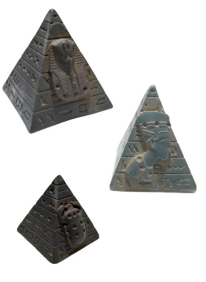 A set of 3 pieces of 3D pyramids made of high-quality painted stones in 3 different sizes.