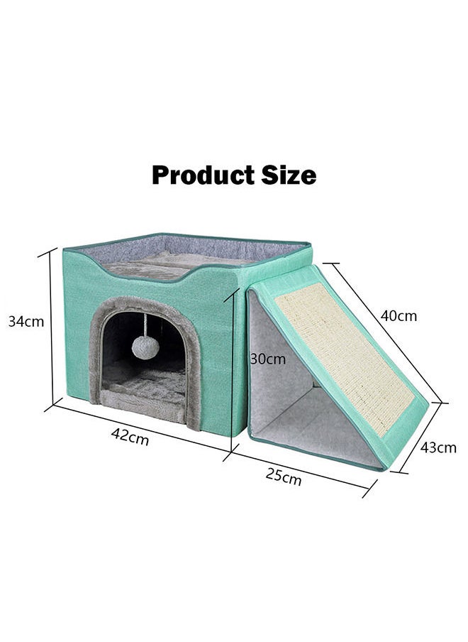 Foldable House For Indoor Cats Cyan Two-pieces
