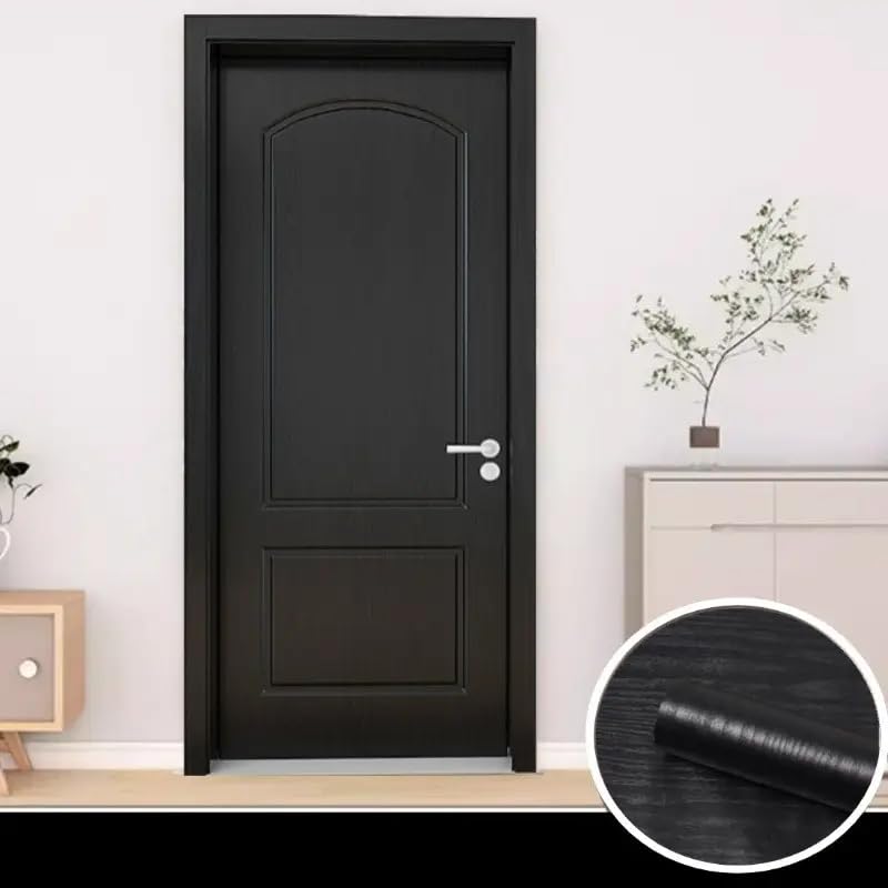LIVECOOL Wall Paper Self-Adhesive Door Stickers for Renovating Old Doors, Waterproof,Oil Proof,PVC Vinyl DIY Decorative Wallpaper. (Wooden Black, 30 x 121 cm) - Image 4