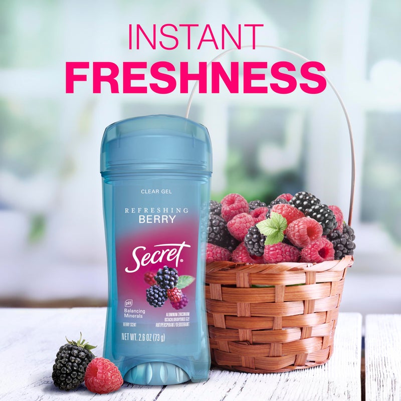 Secret Fresh Antiperspirant Deodorant for Women, 72hr Breathable Sweat & Odor Protection, Instant Freshness & Gentle, PH Balancing Minerals, Clear Gel, Refreshing Berry Scent, 2.6 oz (Pack of 2) - Image 5