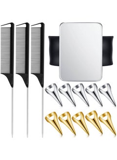 Patelai 10 Pieces Hair Parting Ring 3 Pieces Steel Rat Tail Braiding Comb For Parting And Magnetic Wrist Pin Hair Parting Selecting Tool Parting Combs For Braiding (Black Silver Gold)  - Image 1