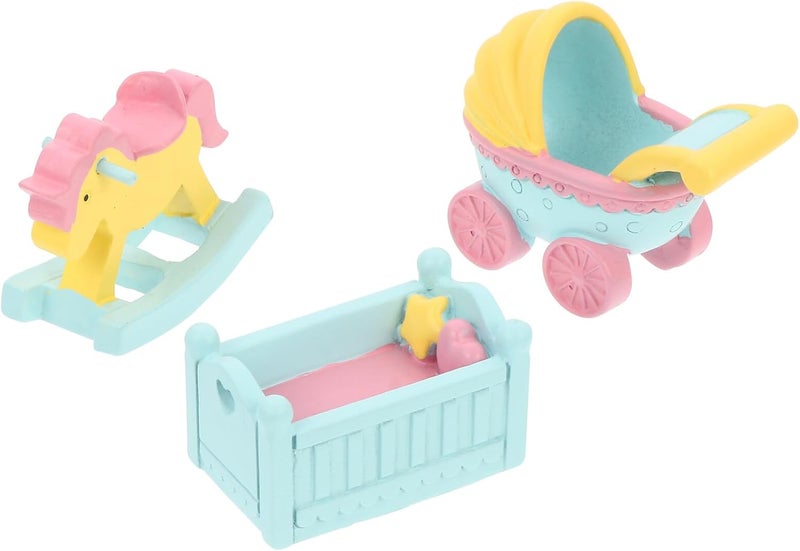 3pcs Resin Cake Adornments Creative Crib Stroller Ornament Birthday Cake Decoration Party Decor Home Desk Accessories - Image 1