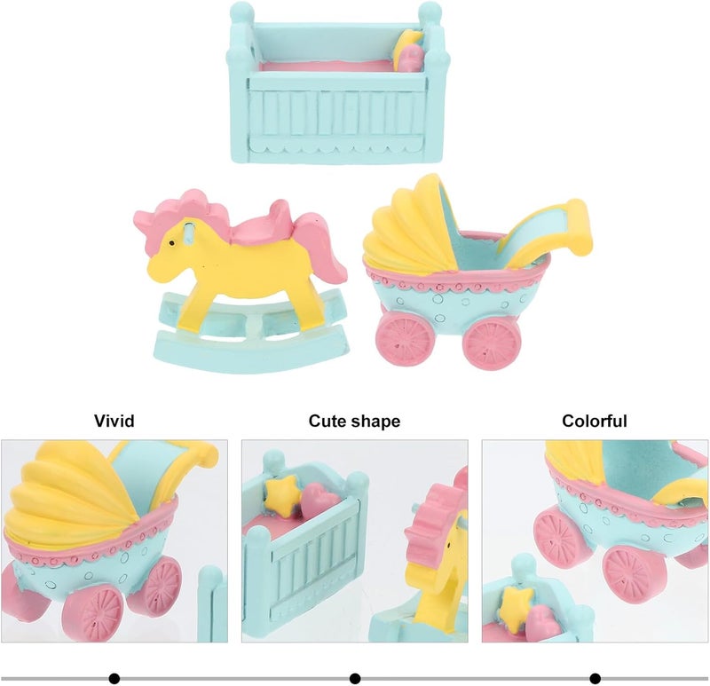 3pcs Resin Cake Adornments Creative Crib Stroller Ornament Birthday Cake Decoration Party Decor Home Desk Accessories - Image 3