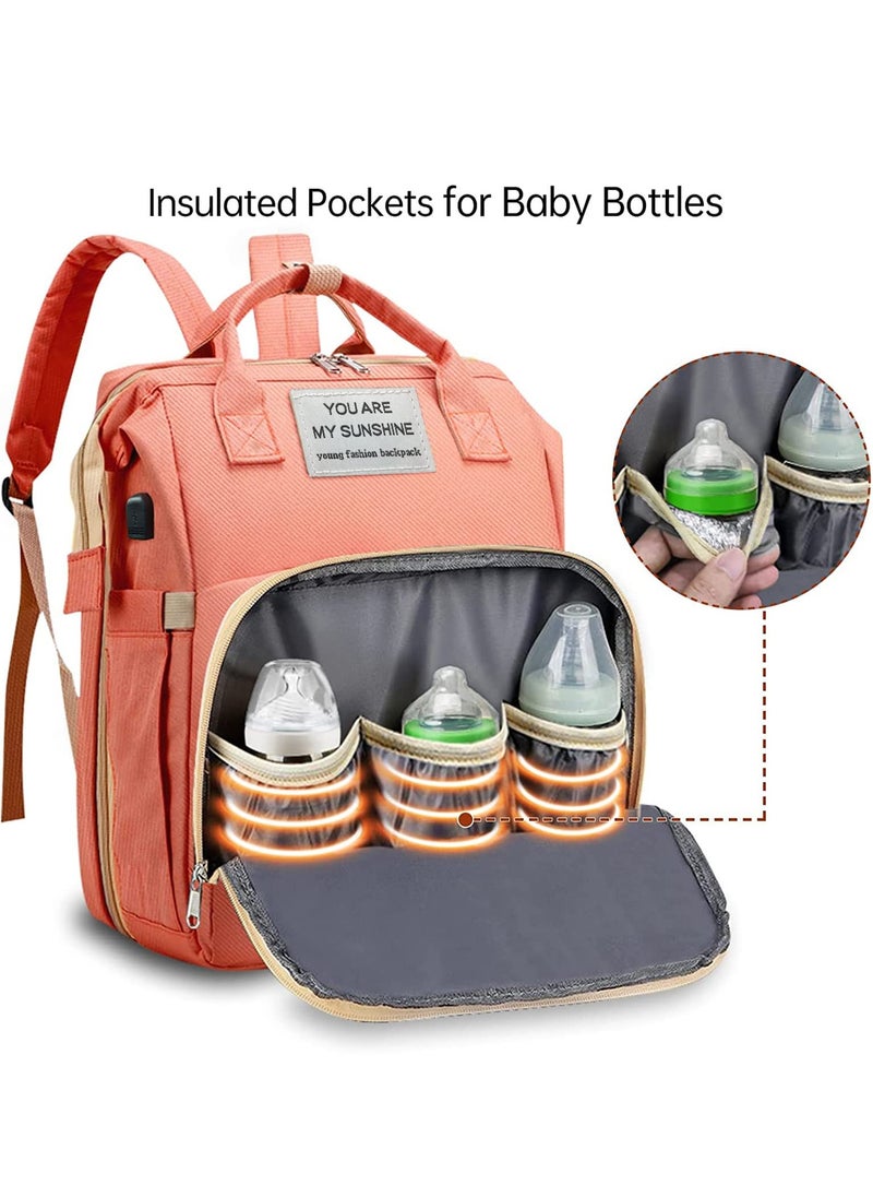 MileMelo - Multi-functional Travel Diaper Backpack Changing Baby Bag for Boys Girls Support Waterproof & Foldable Large Capacity with USB Charging Port Pink - Image 1