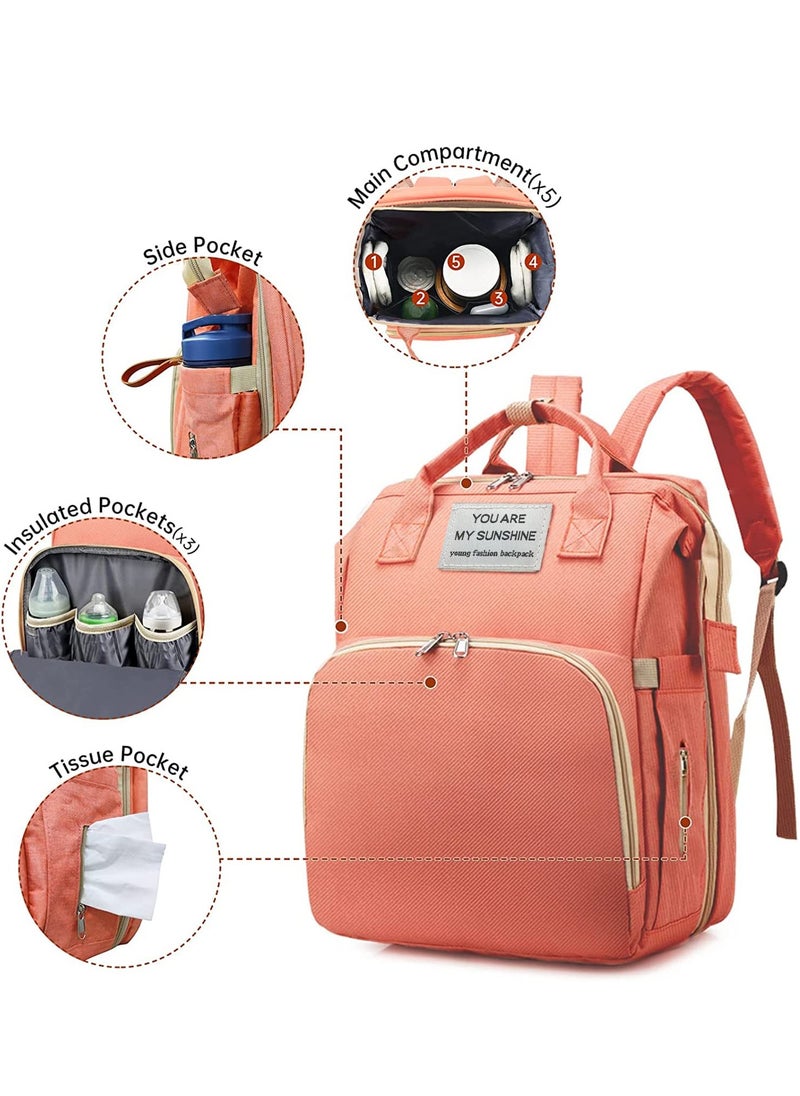MileMelo - Multi-functional Travel Diaper Backpack Changing Baby Bag for Boys Girls Support Waterproof & Foldable Large Capacity with USB Charging Port Pink - Image 1