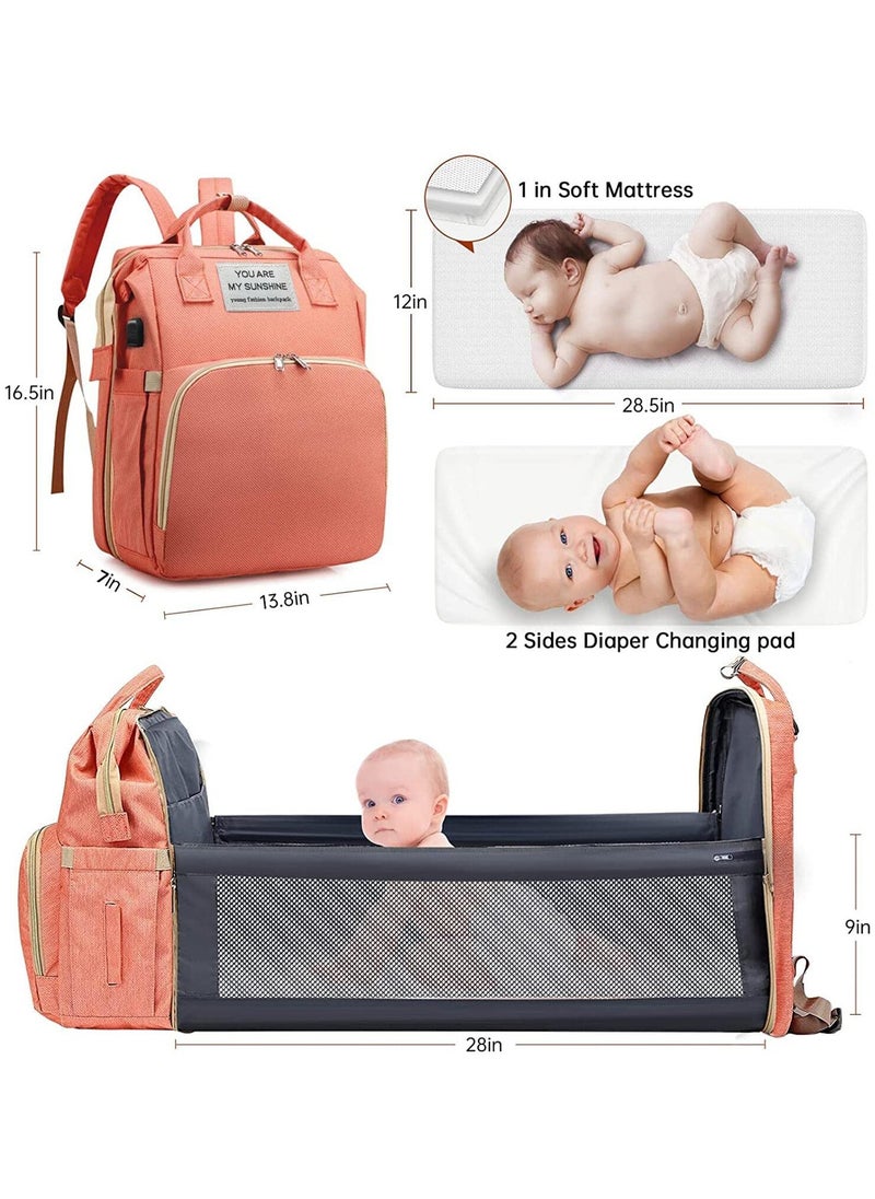 MileMelo - Multi-functional Travel Diaper Backpack Changing Baby Bag for Boys Girls Support Waterproof & Foldable Large Capacity with USB Charging Port Pink - Image 1