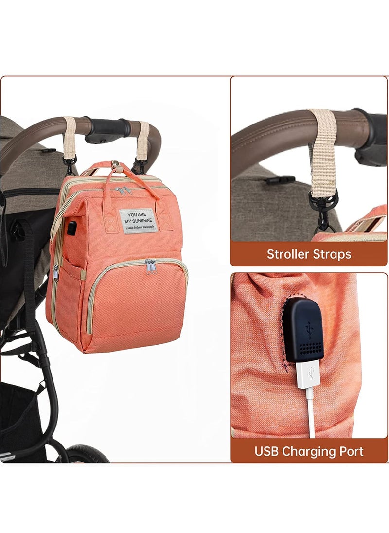 MileMelo - Multi-functional Travel Diaper Backpack Changing Baby Bag for Boys Girls Support Waterproof & Foldable Large Capacity with USB Charging Port Pink - Image 1