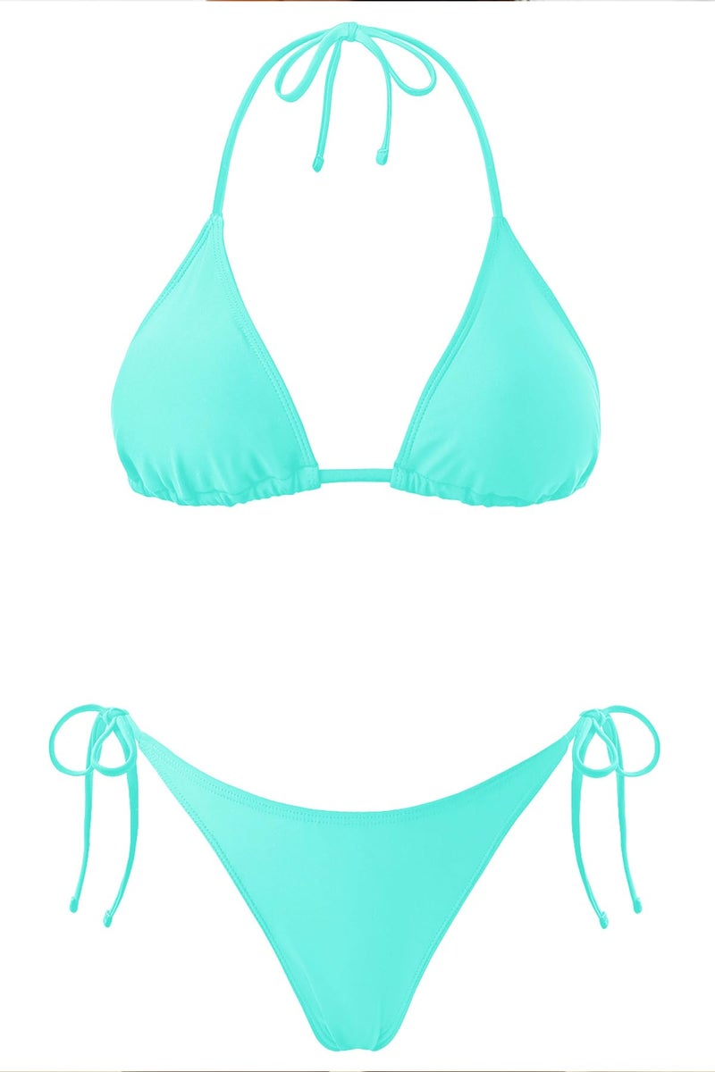 Holipick Two Piece Triangle Bikini Sets for Women String Bathing Suit Halter Top with Side Tie Bikini Bottom Turquoise - Image 4