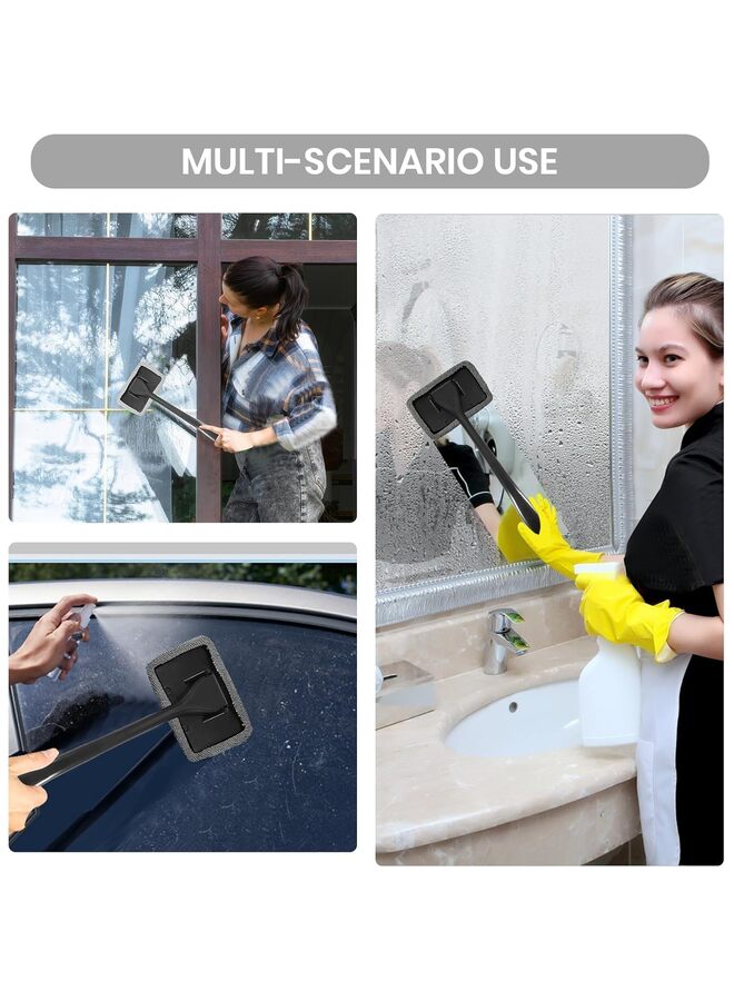 Car Windshield Cleaning Tool, Upgraded Windshield Cleaner with 6 Washable and Reusable Microfiber Pads and 1 ps spray bottle and Extendable Handle for Auto Glass Wiper, Green - Image 3