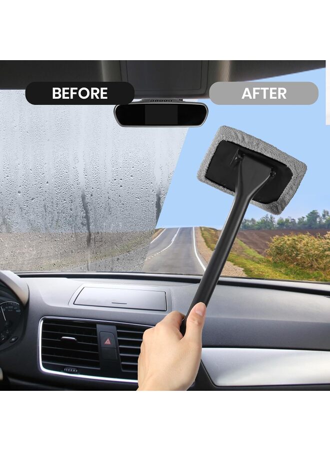 Car Windshield Cleaning Tool, Upgraded Windshield Cleaner with 6 Washable and Reusable Microfiber Pads and 1 ps spray bottle and Extendable Handle for Auto Glass Wiper, Green - Image 1