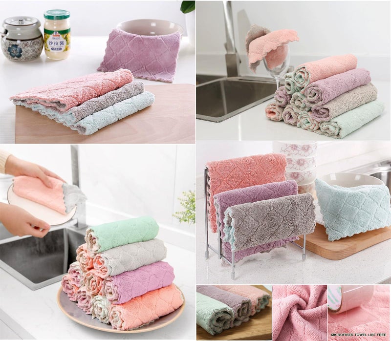 MISSJOJIAY 12 Pack Cleaning Cloth Kitchen Cloth, Dish Towels Super Absorbent Coral Velvet Dishtowels, Microfiber Premium Soft Tea Towels, Quick Dry Rags, Multipurpose Reusable Washcloths, Non-Stick Oil Cloths. - Image 5