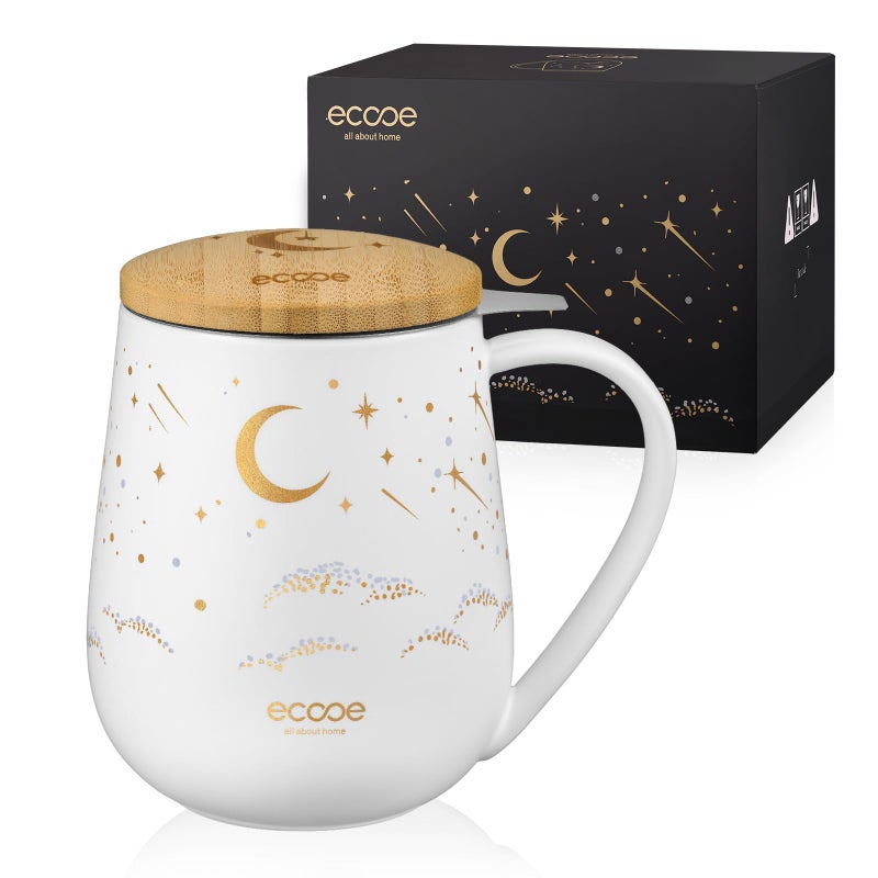 ecooe Large Tea Infuser Mug 20.3oz Ceramic Tea Cup with Removable Stainless Steel Infuser and Lid, 600ml Tea Mug for Loose Leaf Tea, New Home Gifts for Parents Friends Office (White) - Image 2