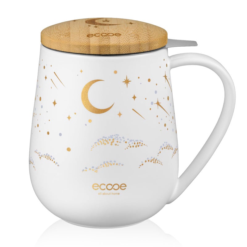 ecooe Large Tea Infuser Mug 20.3oz Ceramic Tea Cup with Removable Stainless Steel Infuser and Lid, 600ml Tea Mug for Loose Leaf Tea, New Home Gifts for Parents Friends Office (White) - Image 1