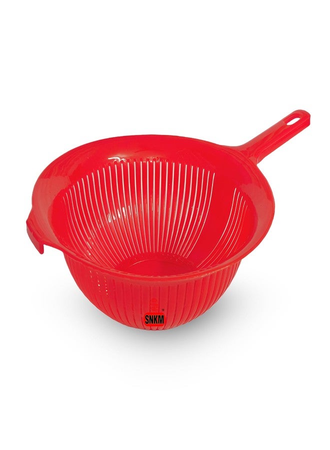SNKM Plastic Colander Handle Basket | Round Strainer for Pasta, Noodles, Spaghetti, Fruits and Vegetables Multipurpose | Home Kitchen Organiser (1.5 LTR, Medium, Multicolour, Pack of 1) - Image 1