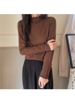 Womens Autumn/winter 2021 New Half Polo/turtle Neck Knitted Top Long Sleeve Pullover Inner Base Layer Knitted Coat Brown