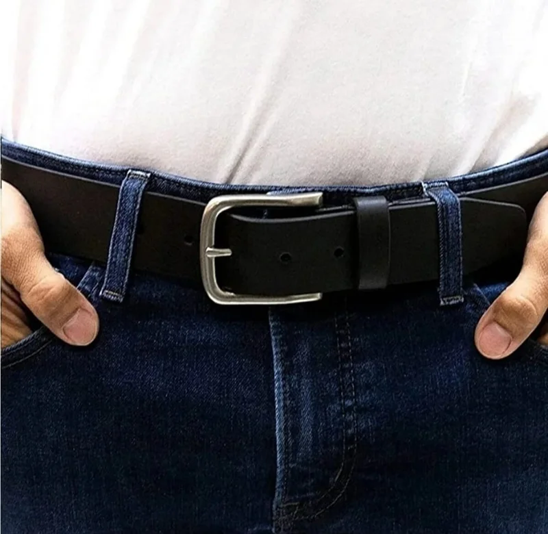 تيزجيلسين Men's Canvas Jeans Belt and Satin Tie Handkerchief Set