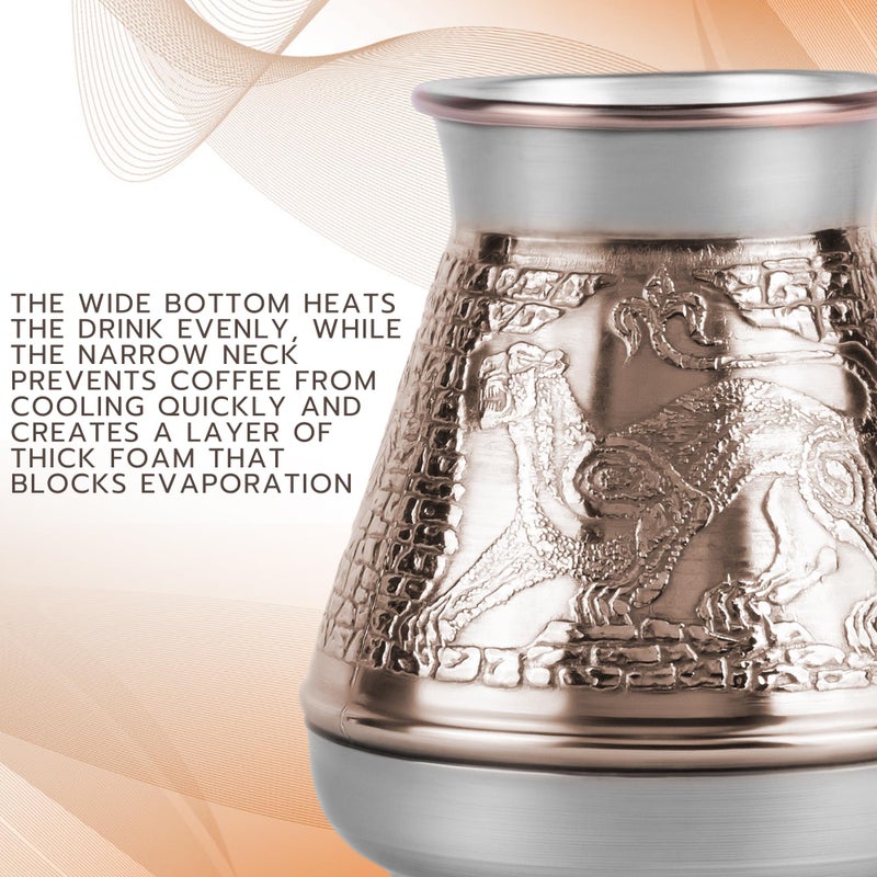 Stanitsa, LLC Turkish Cezve 14 Fl Oz 400 ML Leopard Copper Cezve Large Turka Turkish Coffee Pot Greek Arabic Coffee Pot with Wooden Handle Jezve Maker - Image 5