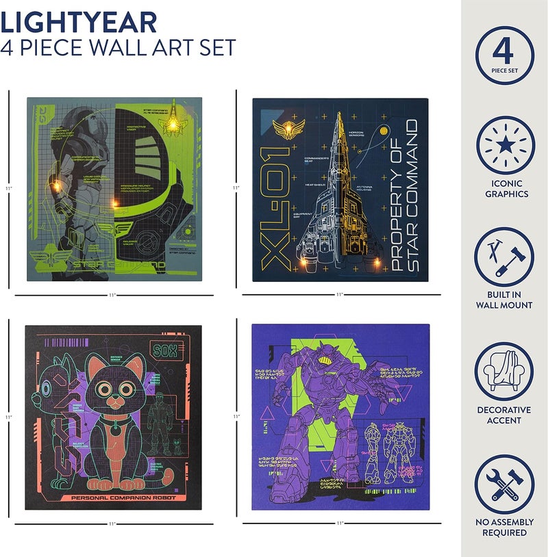 Idea Nuova Pixar Lightyear 4 Pack Square Canvas Wall Art Set, 11"x11" each - Image 2