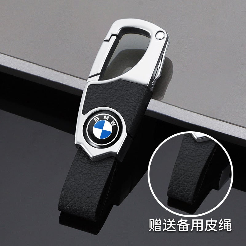 High-End Mens Car Keychain Double Belt Thickened Wear-Resistant Anti-Scratch Car Key Exquisite Leather Buckle Key Chain Pendant Silver and black [standard double belts]