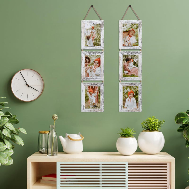 Lavezee 5x7 Collage Hanging Triple Picture Frames Set 6 Open White Pertical Frame Made لعرض 5 × 7 بوصة صور لديكور الجدار - Image 5