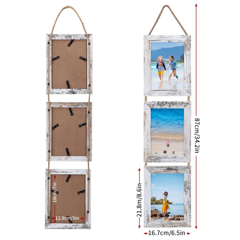 Lavezee 5x7 Collage Hanging Triple Picture Frames Set 6 Open White Pertical Frame Made لعرض 5 × 7 بوصة صور لديكور الجدار - Image 2