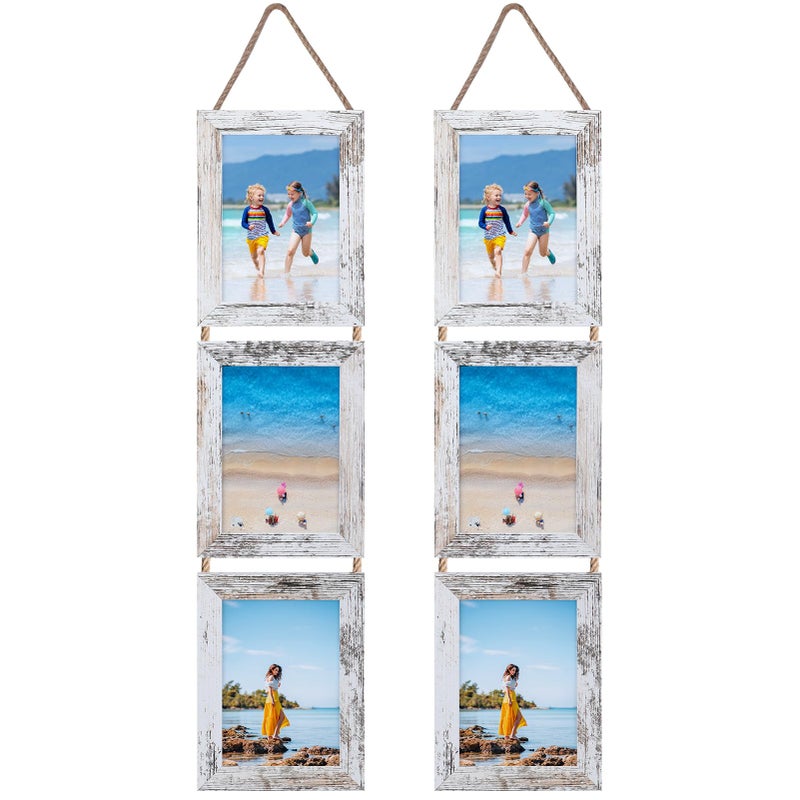 Lavezee 5x7 Collage Hanging Triple Picture Frames Set 6 Open White Pertical Frame Made لعرض 5 × 7 بوصة صور لديكور الجدار - Image 1